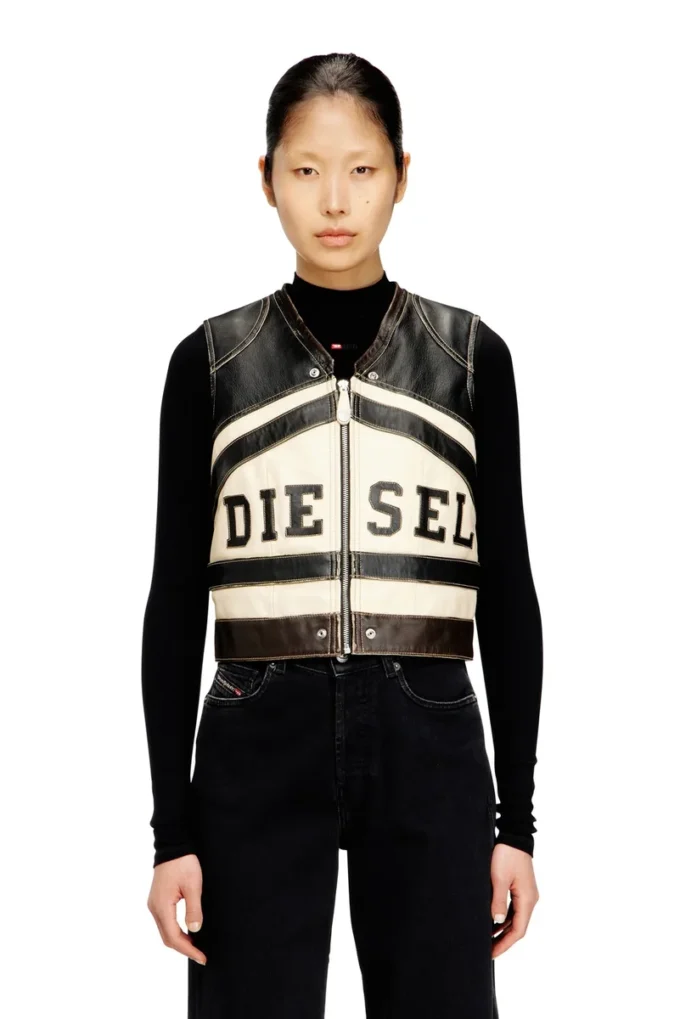 l-flycou-20th Leather vest with front logo and contrast stripes l-flycou-20th Leather vest with front logo and contrast stripes