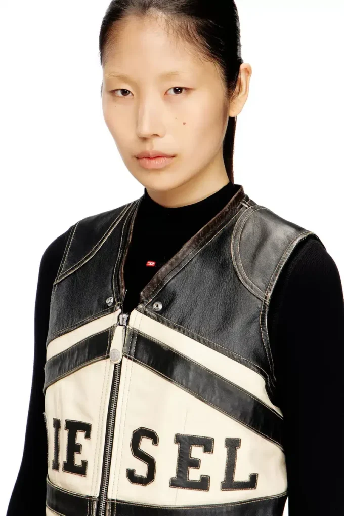 l-flycou-20th Leather vest with front logo and contrast stripes l-flycou-20th Leather vest with front logo and contrast stripes