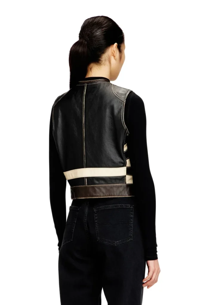 l-flycou-20th Leather vest with front logo and contrast stripes l-flycou-20th Leather vest with front logo and contrast stripes