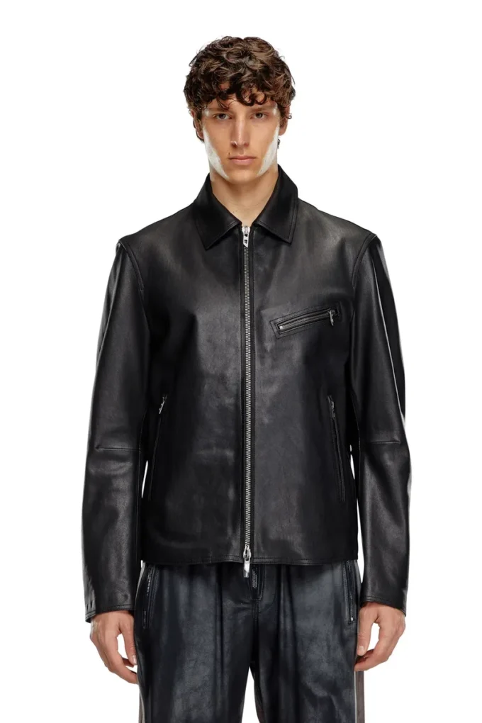 l-korn-a Leather jacket with embossed Oval D l-korn-a Leather jacket with embossed Oval D