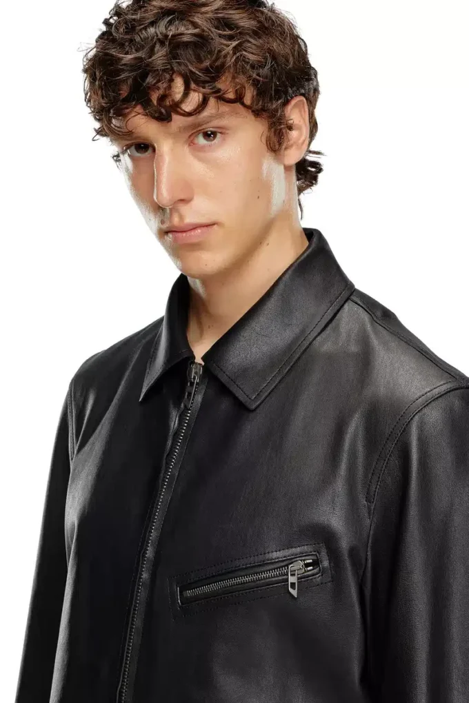 l-korn-a Leather jacket with embossed Oval D l-korn-a Leather jacket with embossed Oval D