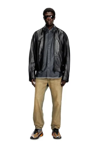 l-krixy Leather biker jacket with piping detail