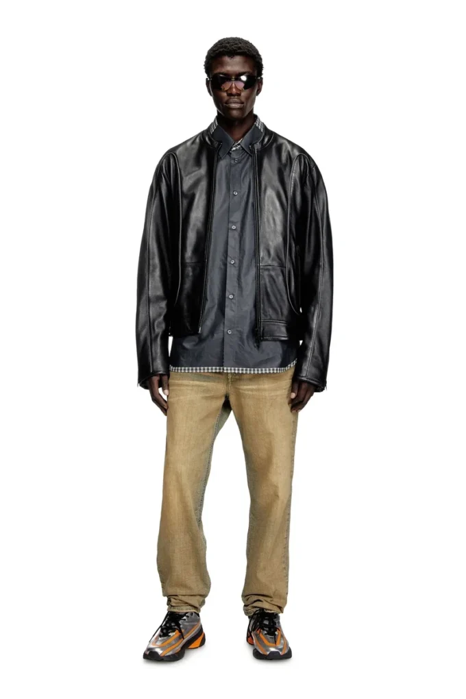 l-krixy Leather biker jacket with piping detail l-krixy Leather biker jacket with piping detail