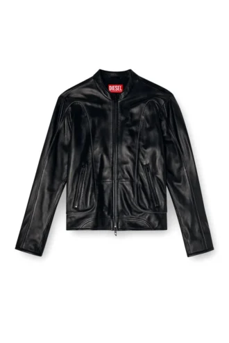 l-krixy Leather biker jacket with piping detail