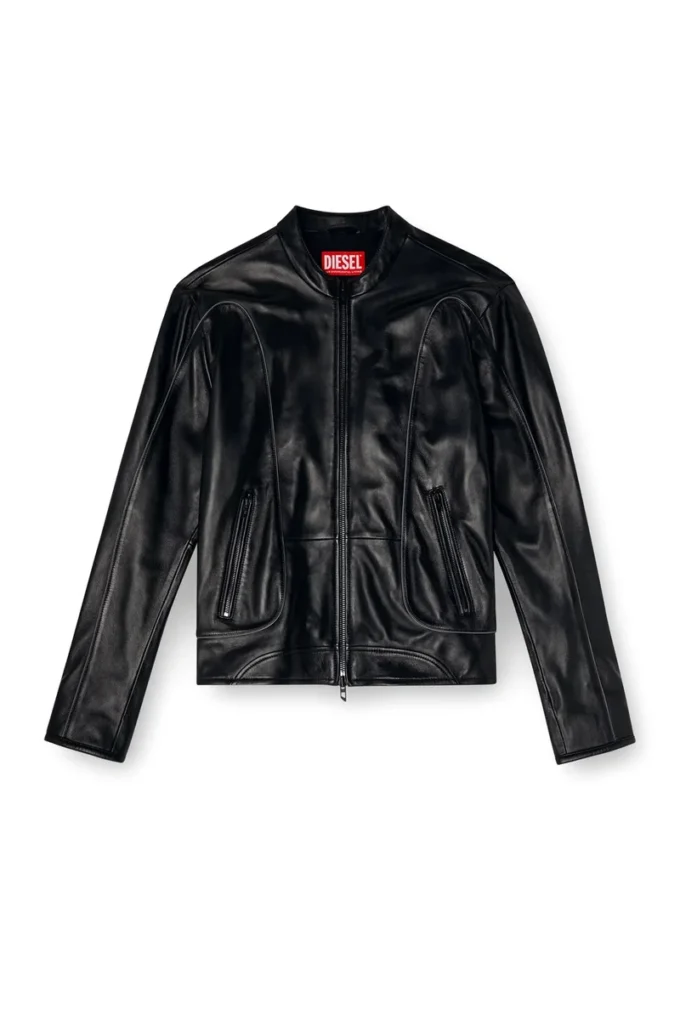 l-krixy Leather biker jacket with piping detail l-krixy Leather biker jacket with piping detail