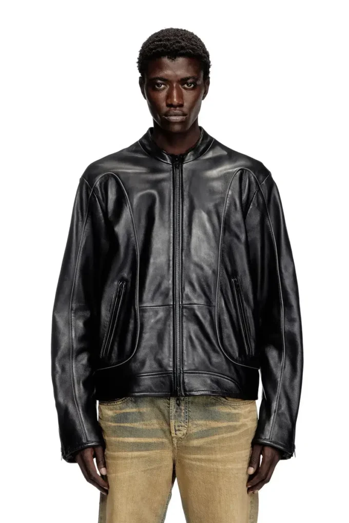 l-krixy Leather biker jacket with piping detail l-krixy Leather biker jacket with piping detail
