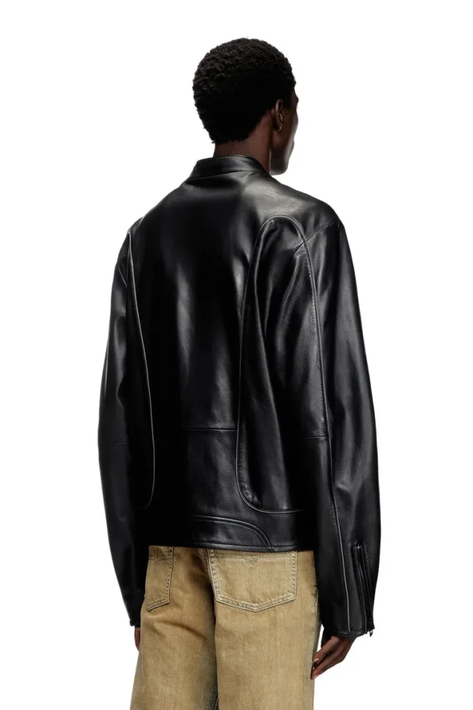 l-krixy Leather biker jacket with piping detail l-krixy Leather biker jacket with piping detail
