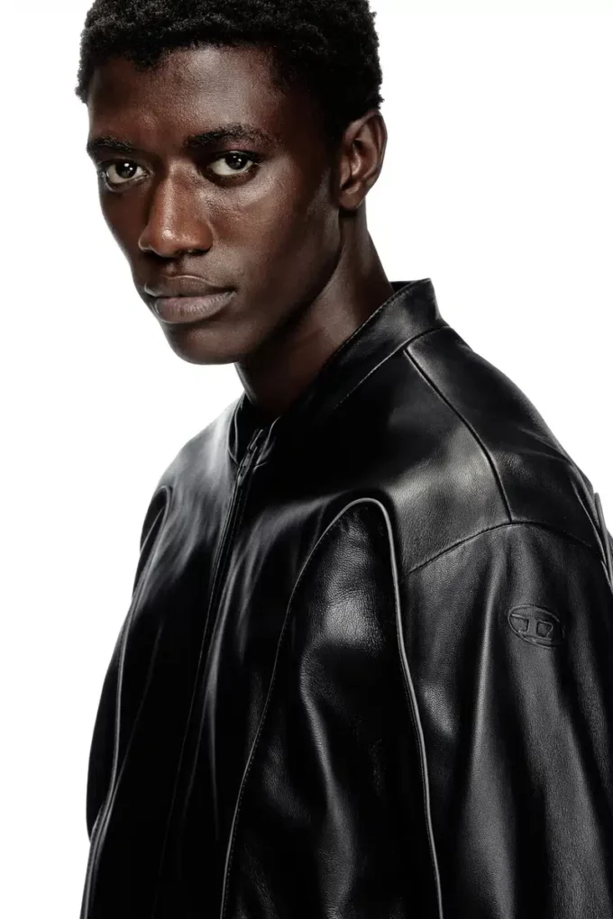 l-krixy Leather biker jacket with piping detail l-krixy Leather biker jacket with piping detail