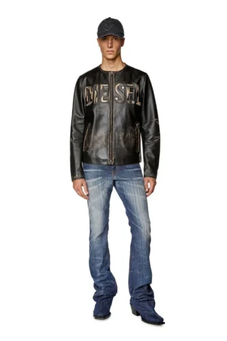 l-met Distressed leather jacket with metal logo