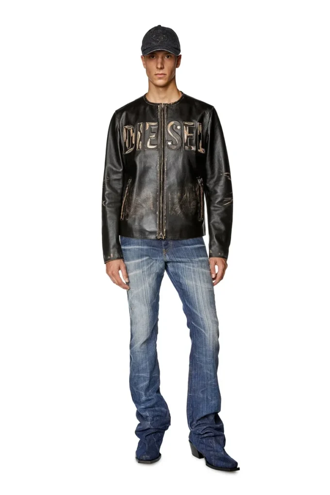 l-met Distressed leather jacket with metal logo l-met Distressed leather jacket with metal logo