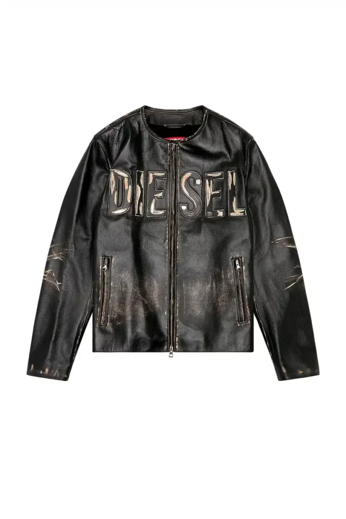 l-met Distressed leather jacket with metal logo l-met Distressed leather jacket with metal logo