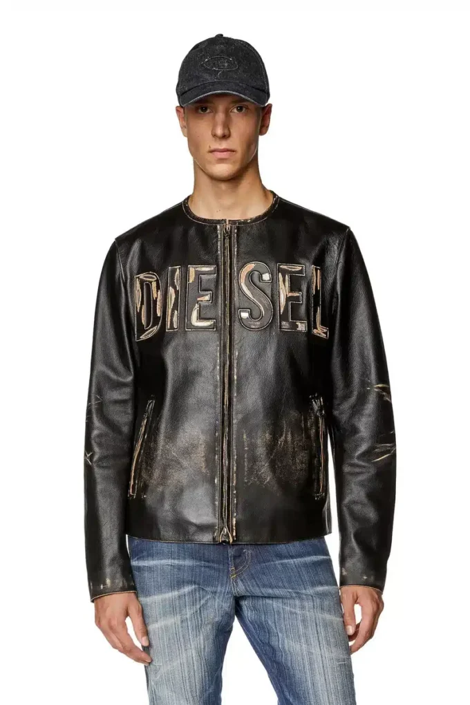 l-met Distressed leather jacket with metal logo l-met Distressed leather jacket with metal logo
