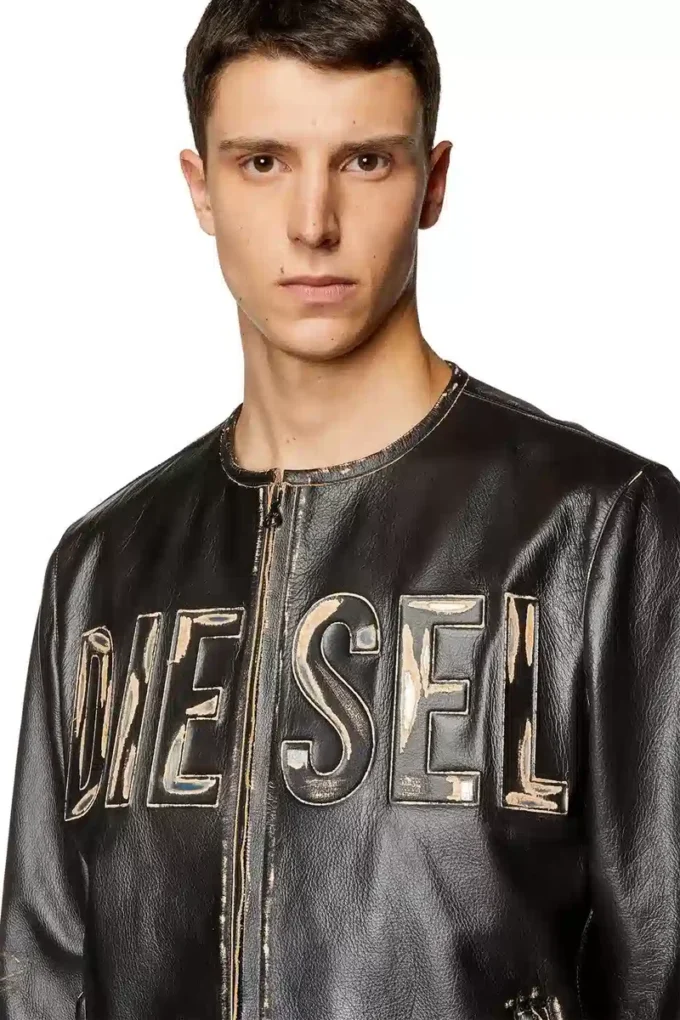 l-met Distressed leather jacket with metal logo l-met Distressed leather jacket with metal logo