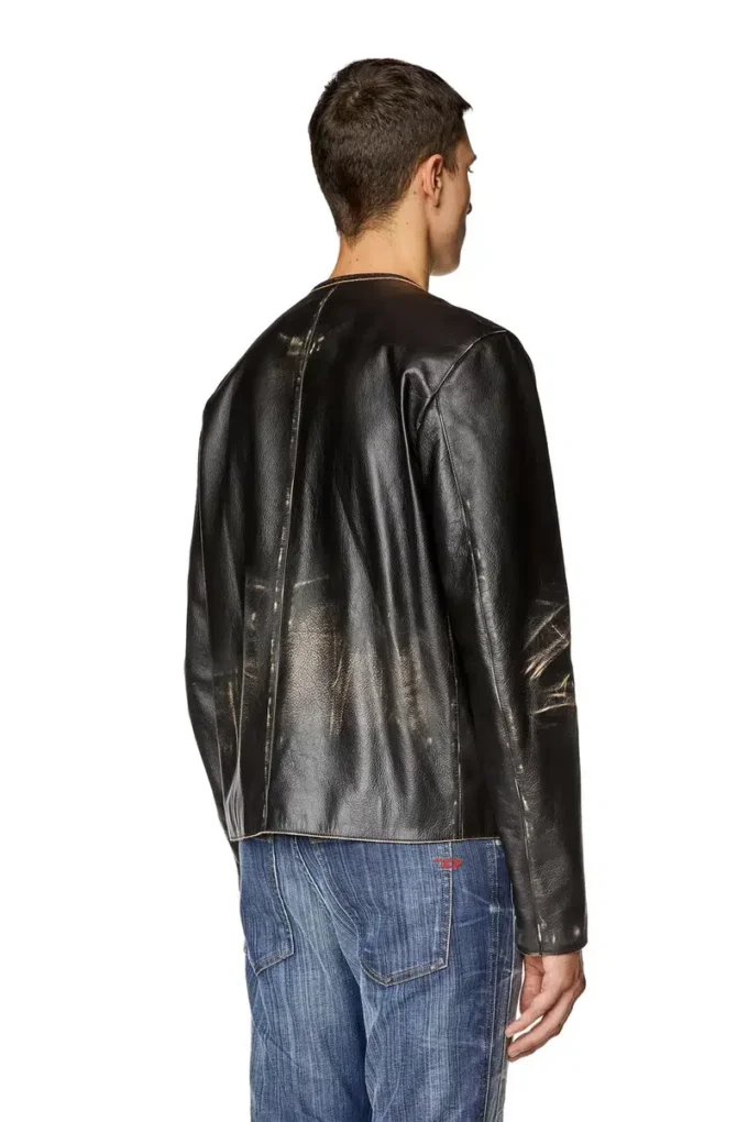 l-met Distressed leather jacket with metal logo l-met Distressed leather jacket with metal logo