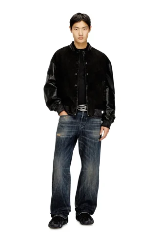 l-nyn Denim and leather bomber jacket