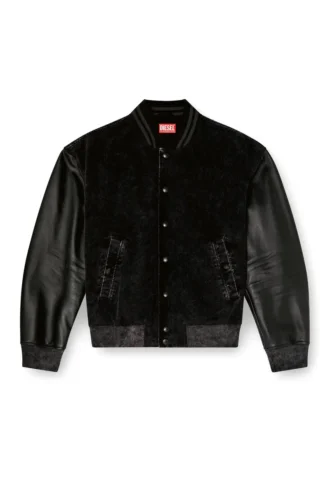 l-nyn Denim and leather bomber jacket