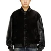 l-nyn Denim and leather bomber jacket