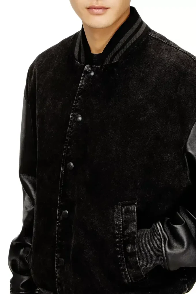 l-nyn Denim and leather bomber jacket