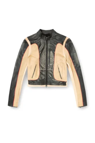 l-oonie Trompe l’oeil-effect leather biker jacket l-oonie Trompe l’oeil-effect leather biker jacket