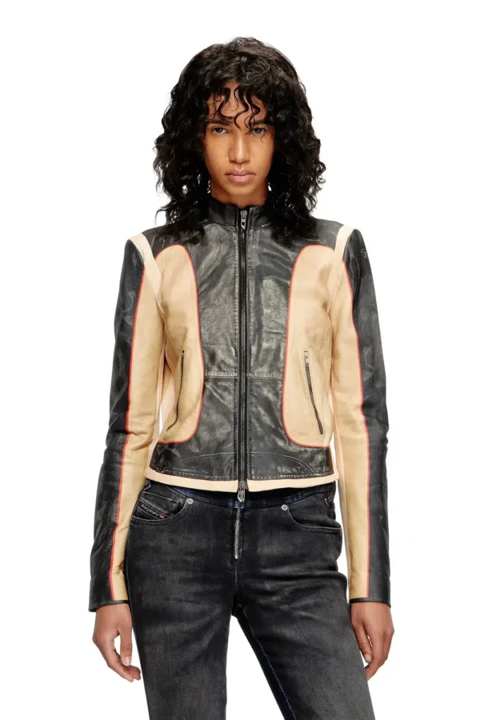 l-oonie Trompe l’oeil-effect leather biker jacket l-oonie Trompe l’oeil-effect leather biker jacket