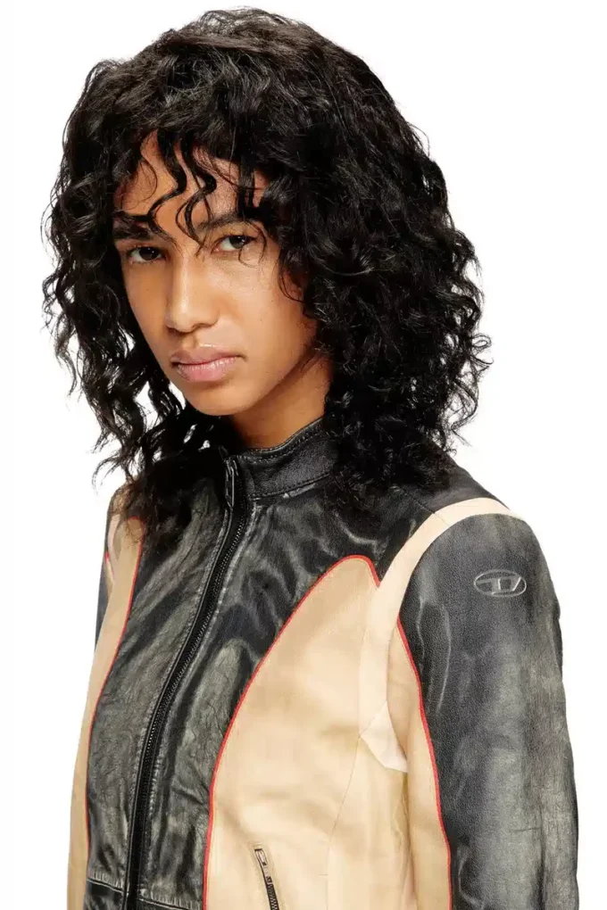 l-oonie Trompe l’oeil-effect leather biker jacket l-oonie Trompe l’oeil-effect leather biker jacket