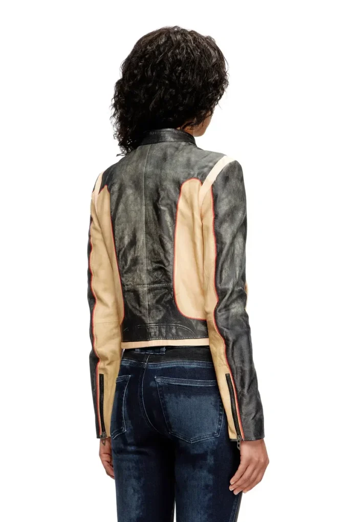l-oonie Trompe l’oeil-effect leather biker jacket l-oonie Trompe l’oeil-effect leather biker jacket