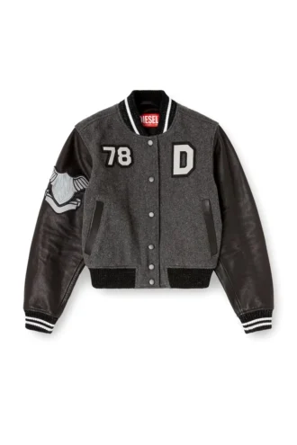 l-real-cp Cropped varsity jacket in wool and leather