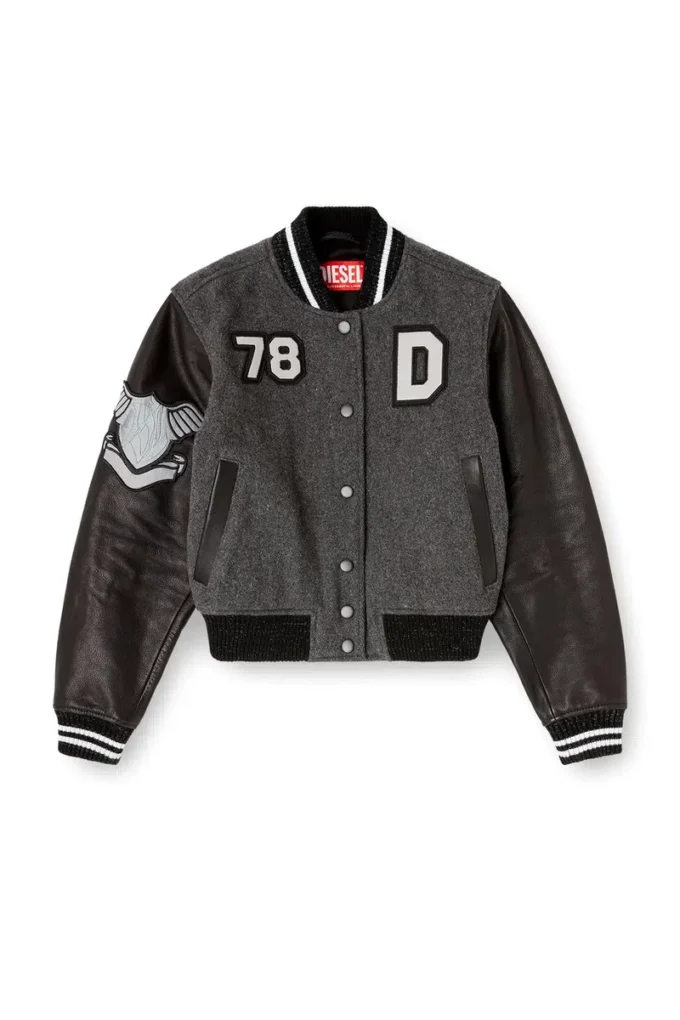 l-real-cp Cropped varsity jacket in wool and leather l-real-cp Cropped varsity jacket in wool and leather