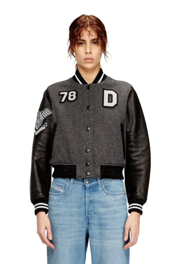 l-real-cp Cropped varsity jacket in wool and leather l-real-cp Cropped varsity jacket in wool and leather