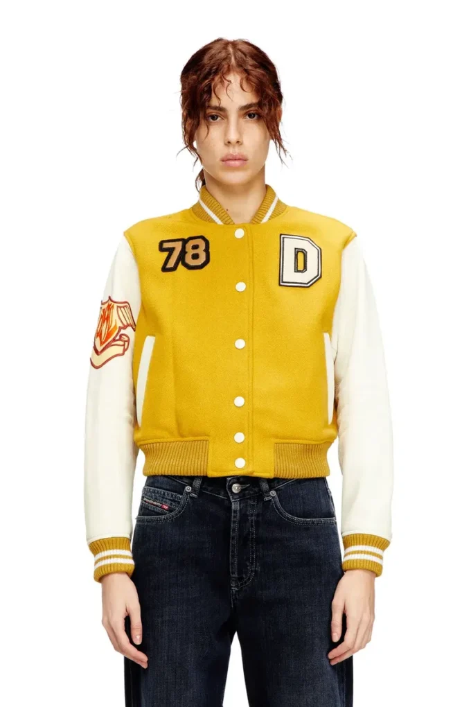 l-real-cp Cropped varsity jacket in wool and leather l-real-cp Cropped varsity jacket in wool and leather