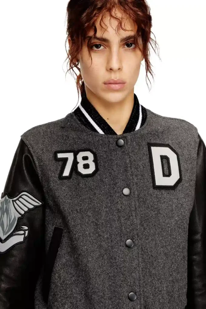 l-real-cp Cropped varsity jacket in wool and leather l-real-cp Cropped varsity jacket in wool and leather