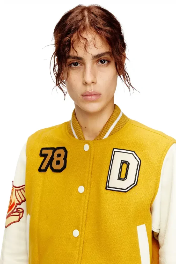 l-real-cp Cropped varsity jacket in wool and leather l-real-cp Cropped varsity jacket in wool and leather