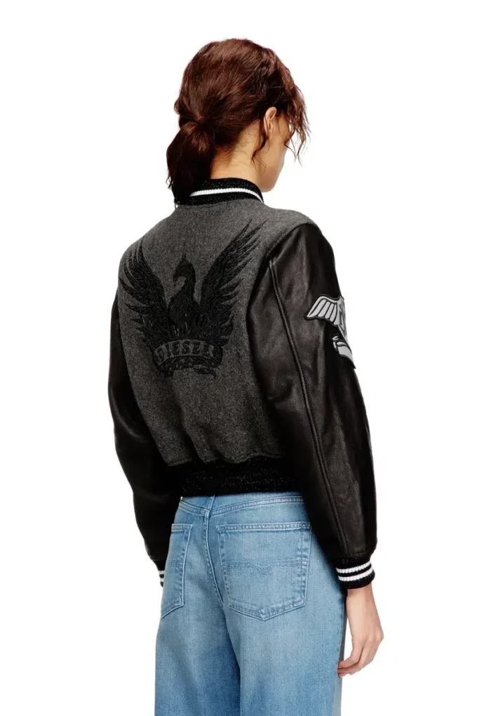 l-real-cp Cropped varsity jacket in wool and leather l-real-cp Cropped varsity jacket in wool and leather