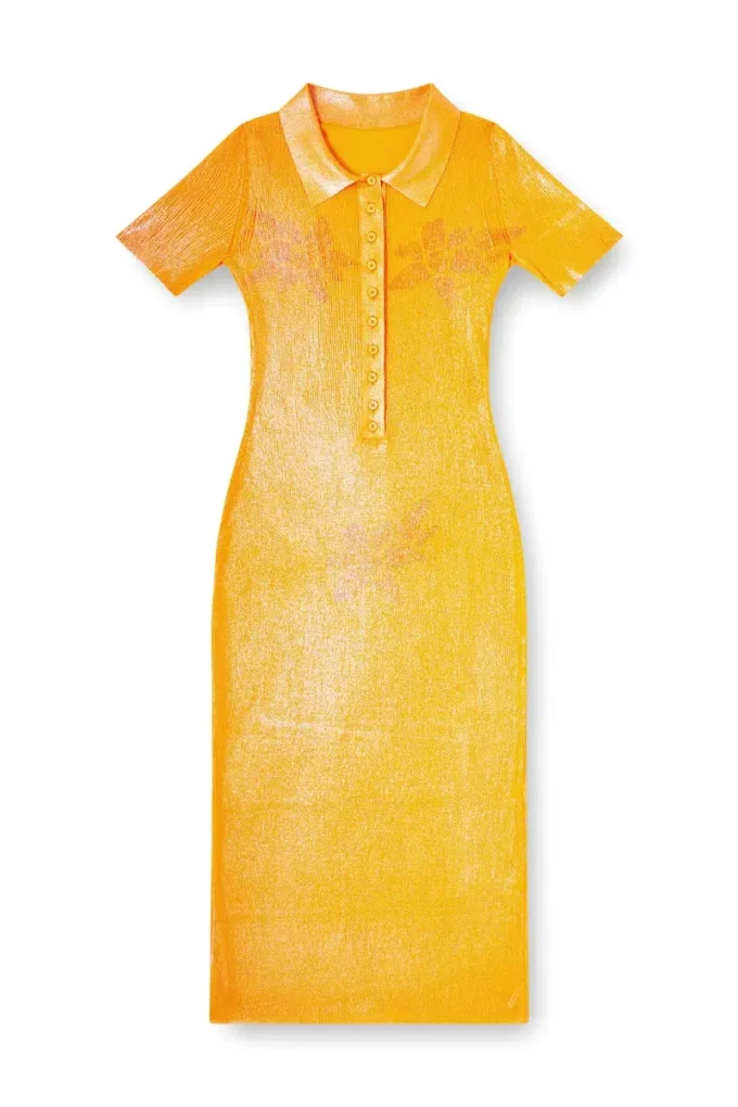 l_tina 4eva dress Iridescent knit polo dress with lotus print l_tina 4eva dress Iridescent knit polo dress with lotus print