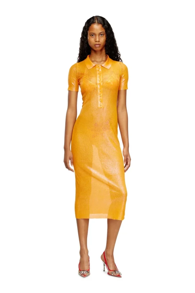 l_tina 4eva dress Iridescent knit polo dress with lotus print l_tina 4eva dress Iridescent knit polo dress with lotus print