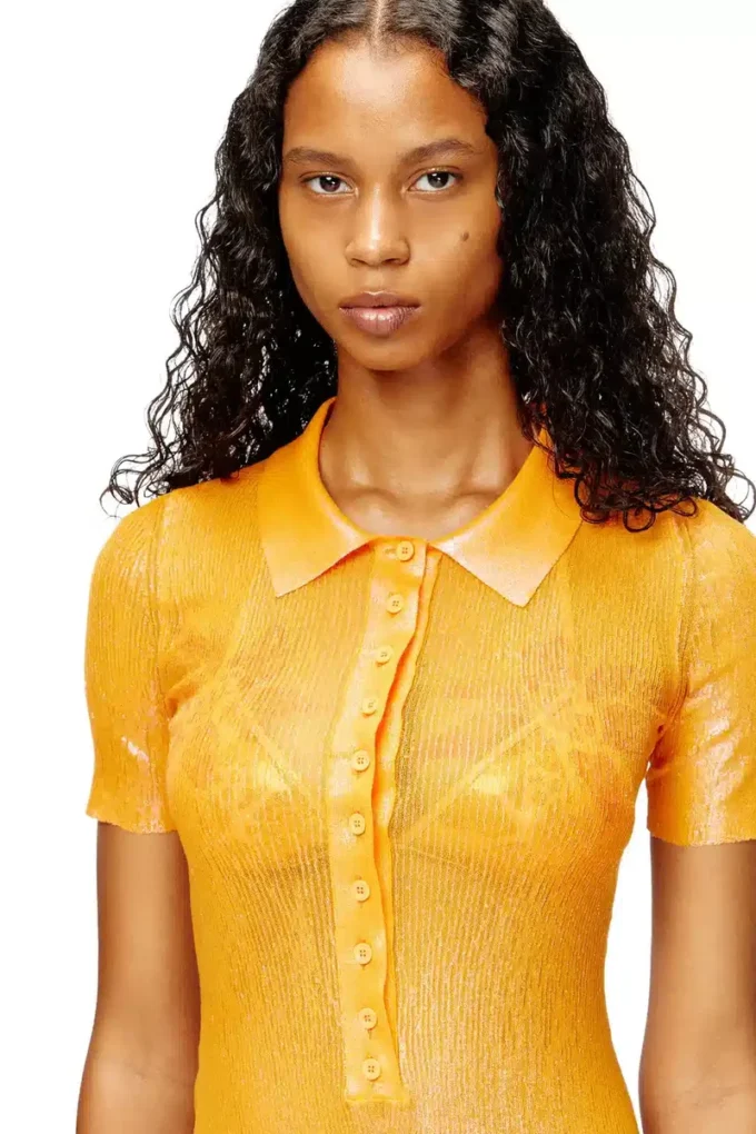 l_tina 4eva dress Iridescent knit polo dress with lotus print l_tina 4eva dress Iridescent knit polo dress with lotus print