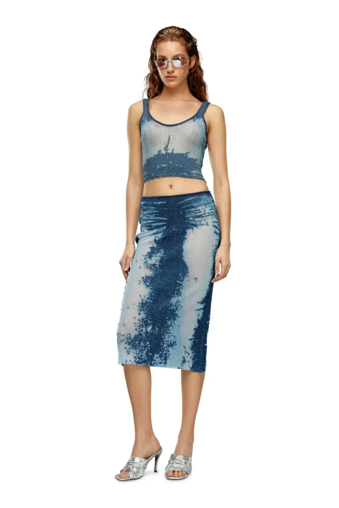 m-begonia Midi skirt in devoré metallic knit m-begonia Midi skirt in devoré metallic knit