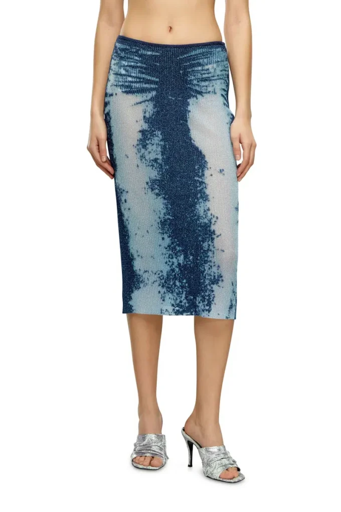 m-begonia Midi skirt in devoré metallic knit m-begonia Midi skirt in devoré metallic knit
