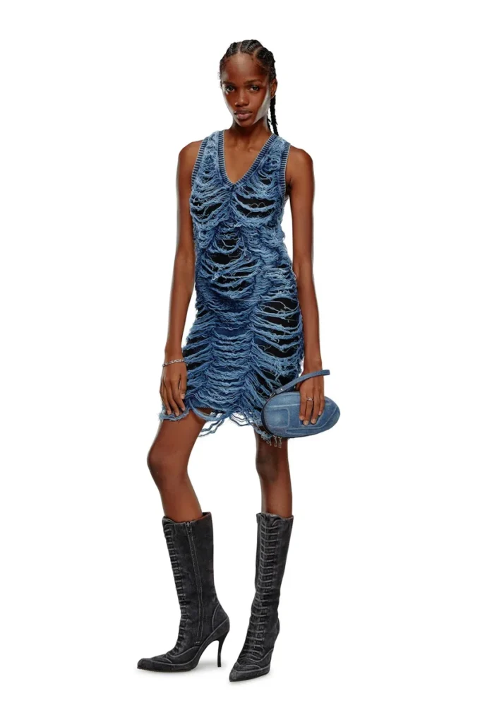 m-bianca Short dress in destroyed indigo knit m-bianca Short dress in destroyed indigo knit