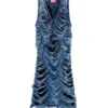 m-bianca Short dress in destroyed indigo knit m-bianca Short dress in destroyed indigo knit