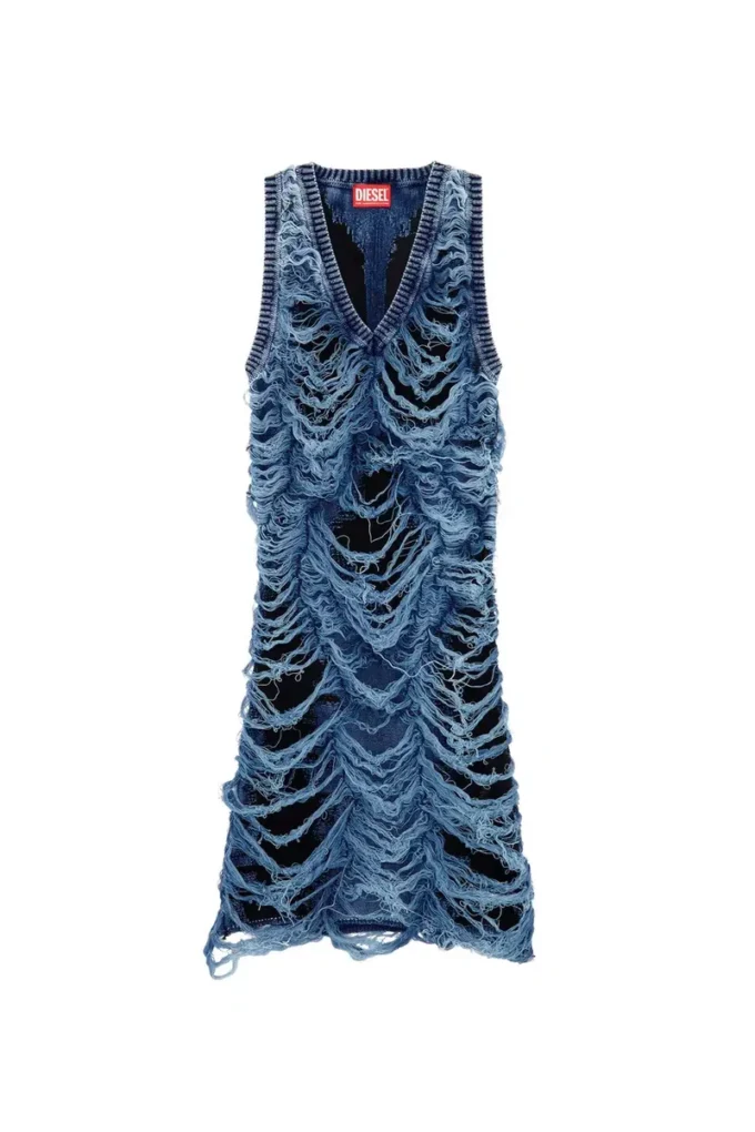 m-bianca Short dress in destroyed indigo knit m-bianca Short dress in destroyed indigo knit