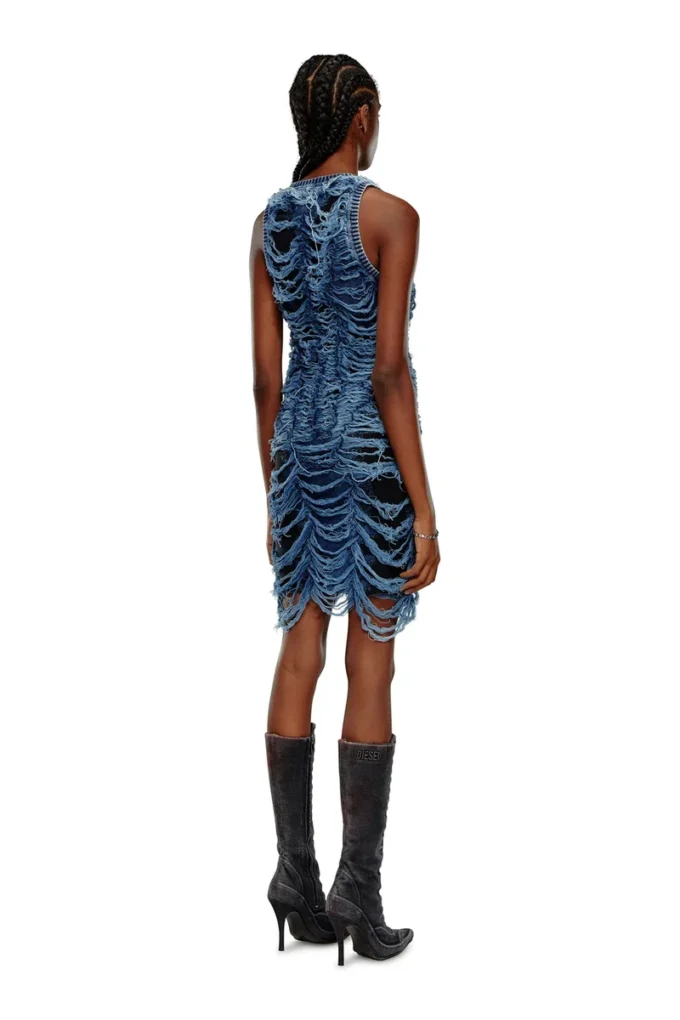 m-bianca Short dress in destroyed indigo knit m-bianca Short dress in destroyed indigo knit