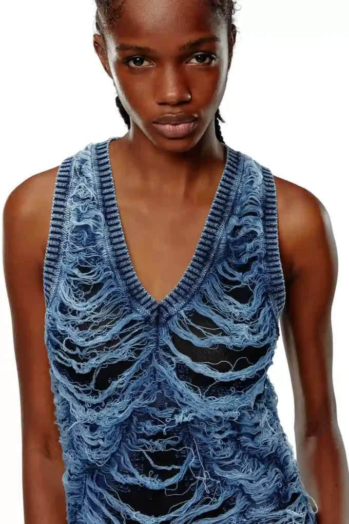 m-bianca Short dress in destroyed indigo knit m-bianca Short dress in destroyed indigo knit