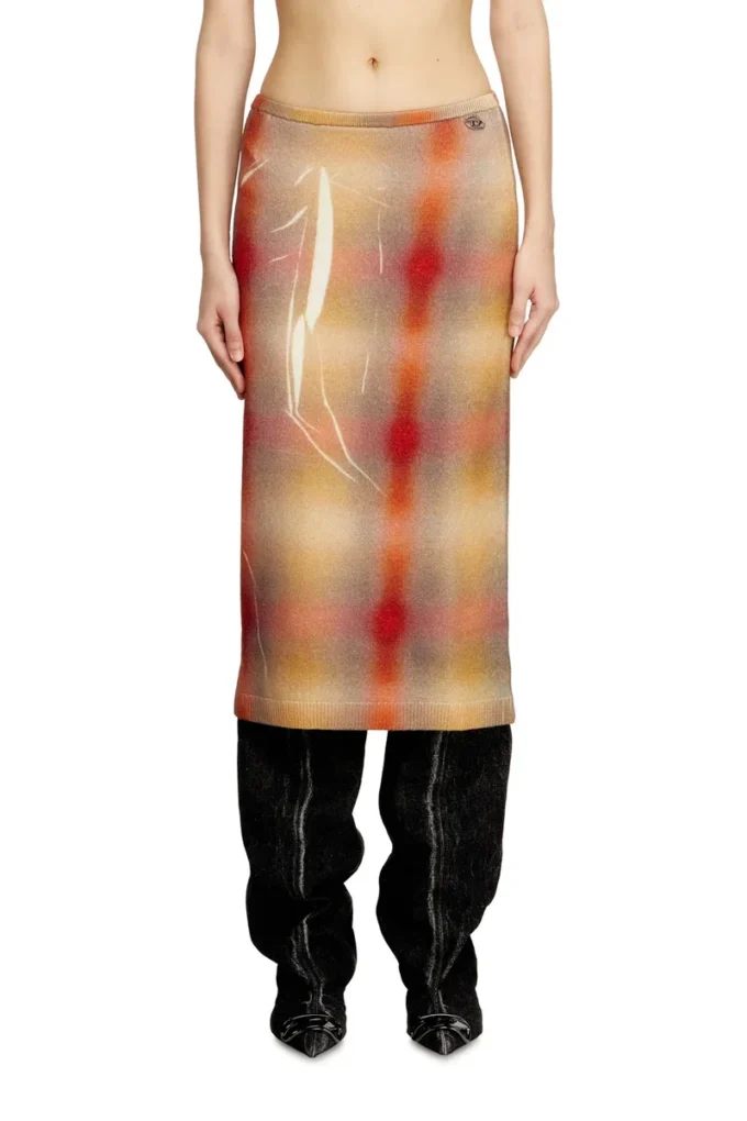 m-cherie-a Wool midi skirt with all-over check print m-cherie-a Wool midi skirt with all-over check print