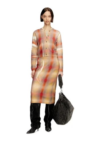 m-chloty Wool cardigan with distorted check print