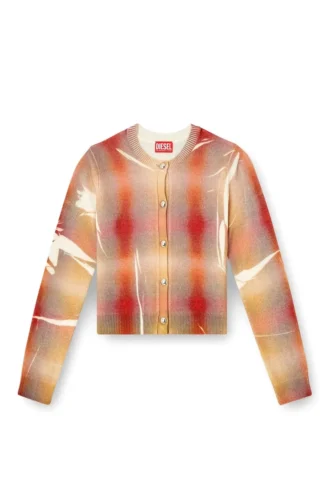m-chloty Wool cardigan with distorted check print