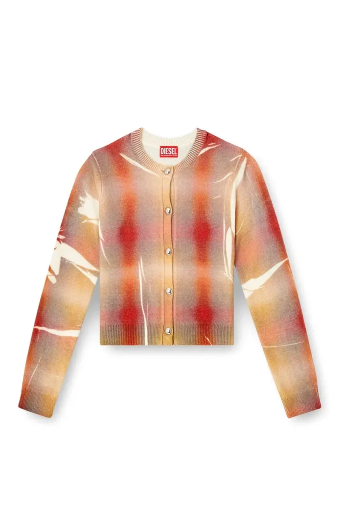 m-chloty Wool cardigan with distorted check print m-chloty Wool cardigan with distorted check print