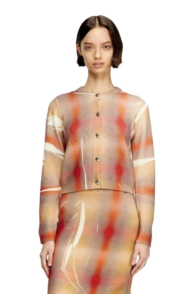 m-chloty Wool cardigan with distorted check print m-chloty Wool cardigan with distorted check print
