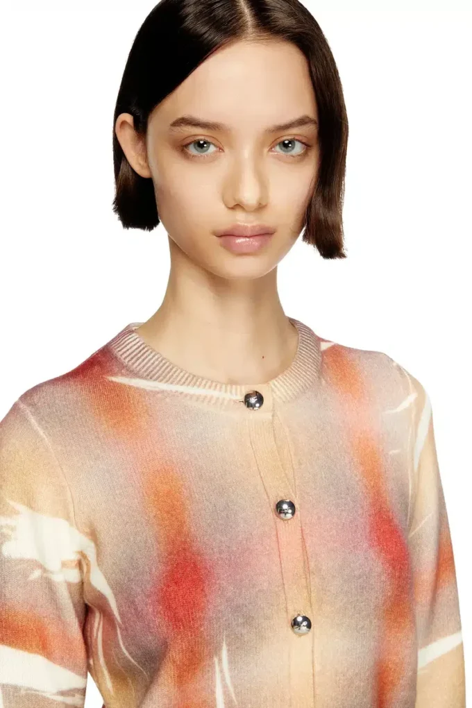 m-chloty Wool cardigan with distorted check print m-chloty Wool cardigan with distorted check print