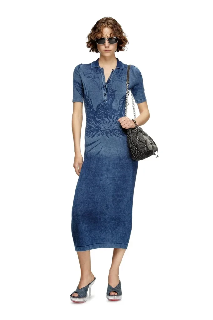 m-fenny-drs Polo midi dress in denim-effect knit m-fenny-drs Polo midi dress in denim-effect knit